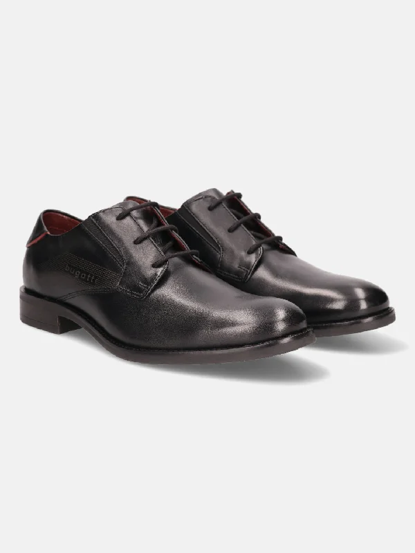 bugatti Black Premium Leather Derby Shoes